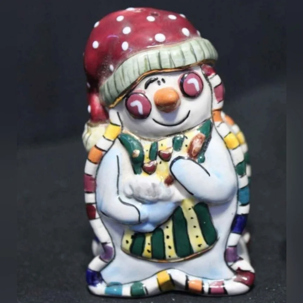 Blue Sky Clayworks Vintage Gingerbread Man Snowman Salt Pepper Shakers Holiday